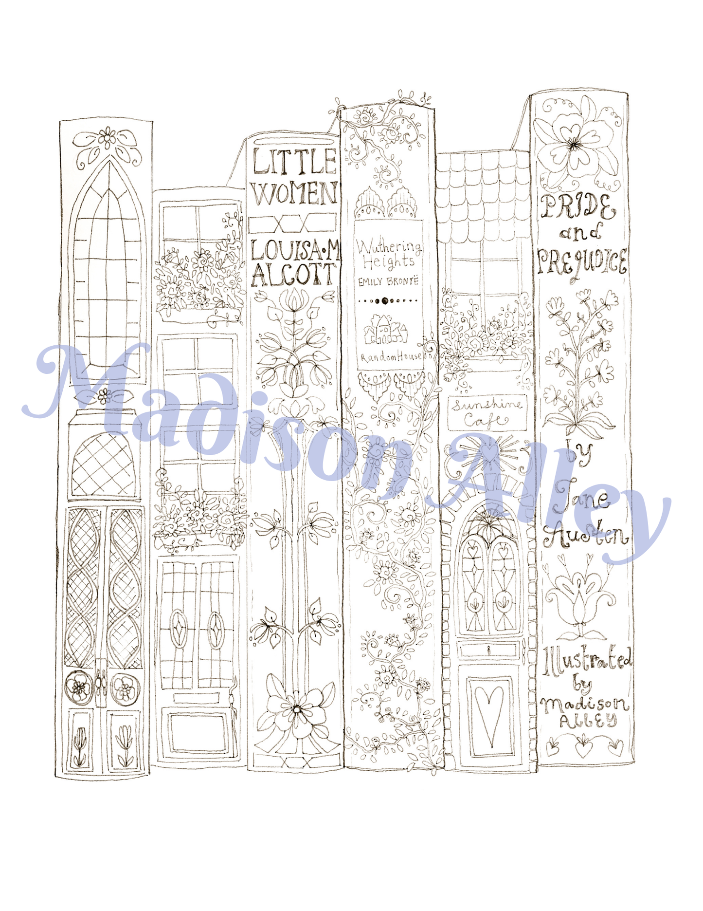 Storybook Coloring Page Prints- Set of 4 - 8x10