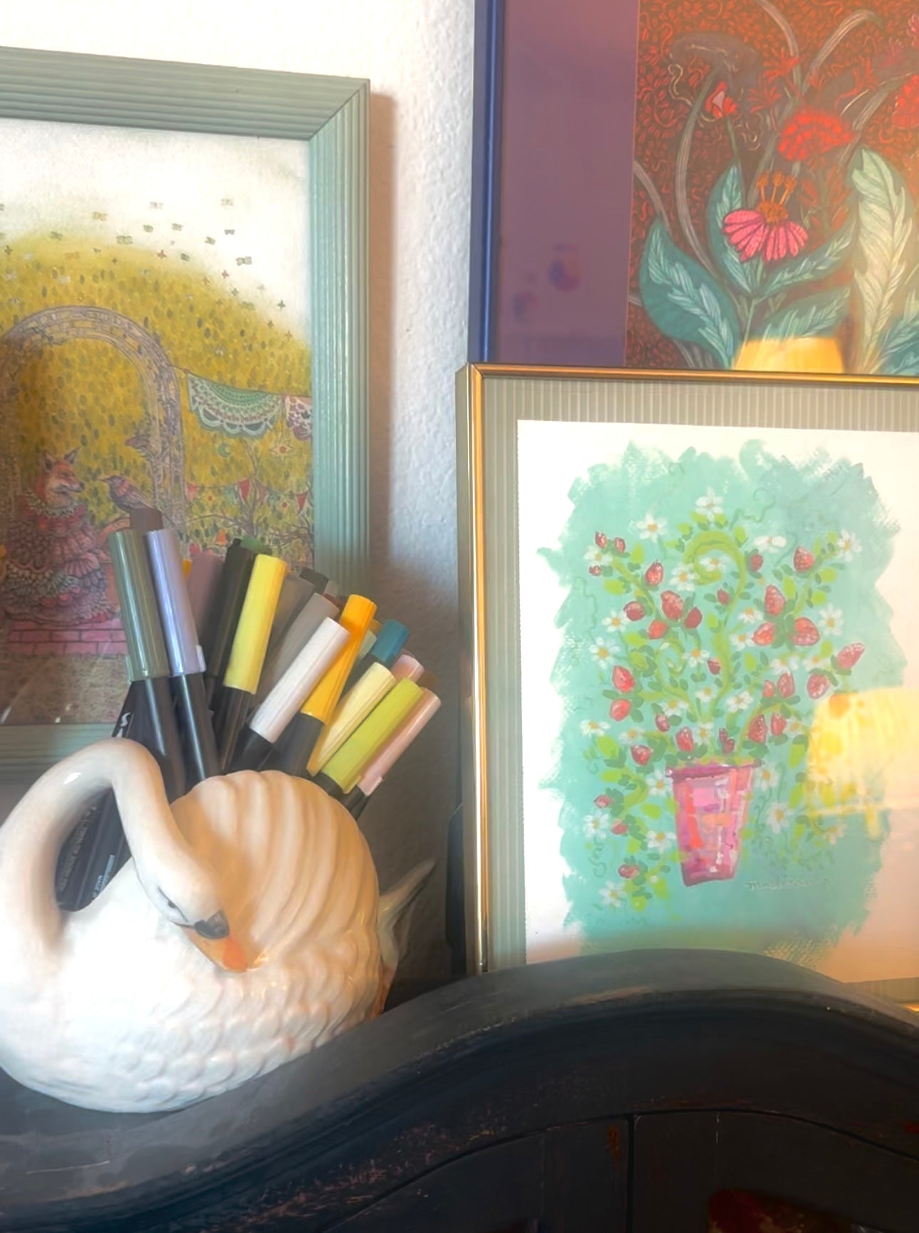 Strawberries & Blossoms – Original Gouache Painting