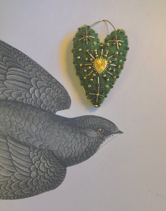 Heart of the Hearth - Moss Wool Embroidered Heart
